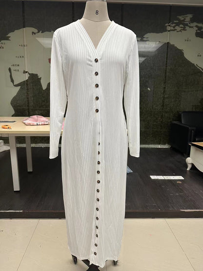2023 Fashion Women's Button Long Striped Coat – Thin Open Dress for a Stylish Look