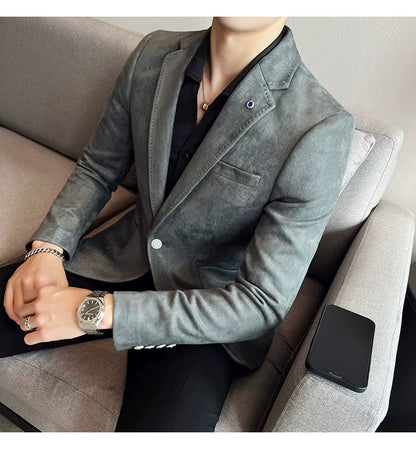 Men’s Slim Fit Deerskin Velvet Blazer – Elegant Luxury Business Casual Wedding Suit Coat (S to 4XL)