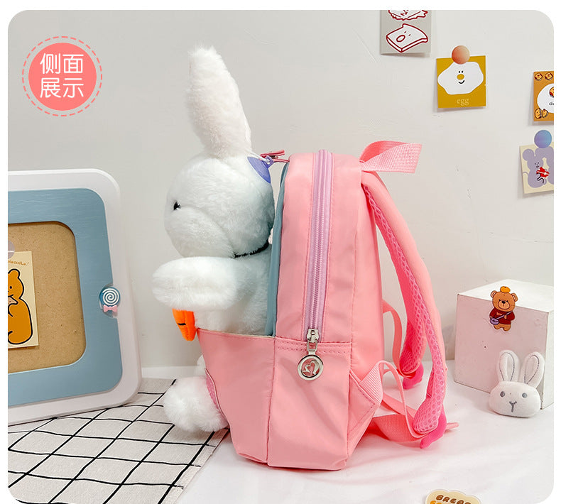 Plush 3D Rabbit Backpack for Kids – Cute Bow Tie Cartoon School Bag for Boys & Girls
