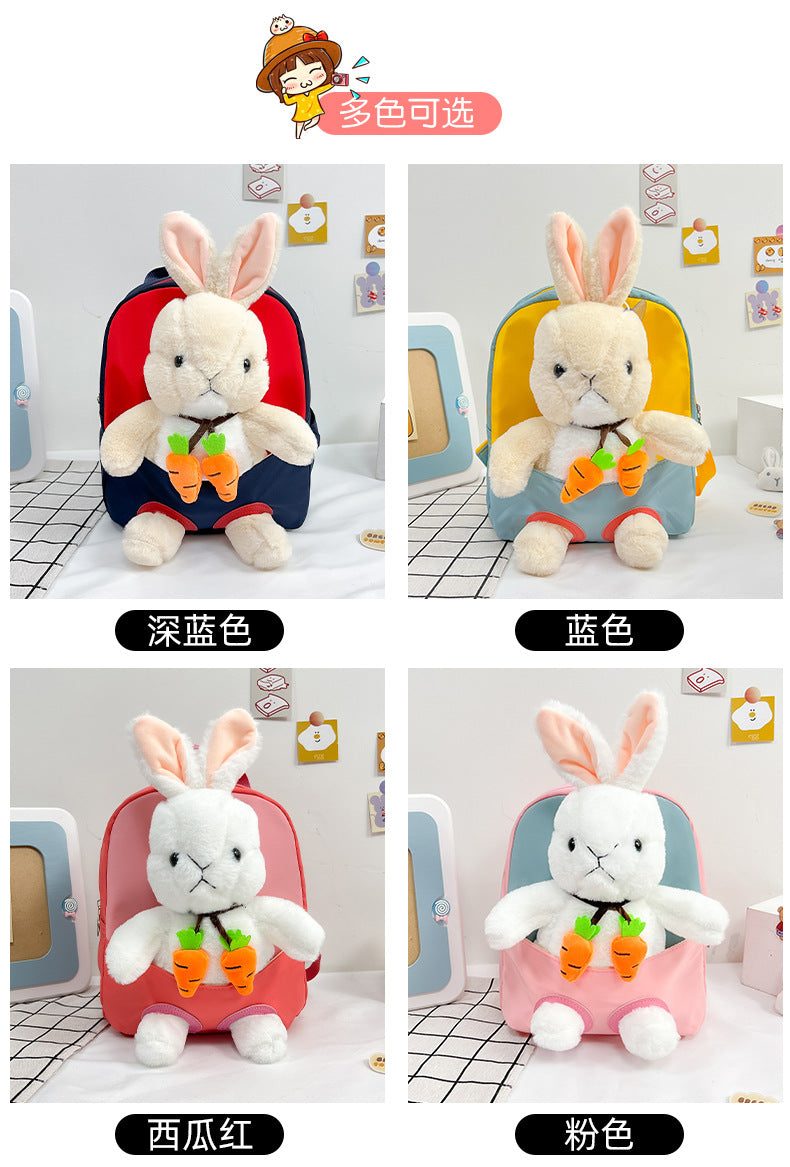 Plush 3D Rabbit Backpack for Kids – Cute Bow Tie Cartoon School Bag for Boys & Girls