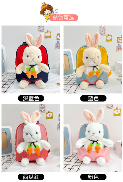 Plush 3D Rabbit Backpack for Kids – Cute Bow Tie Cartoon School Bag for Boys & Girls