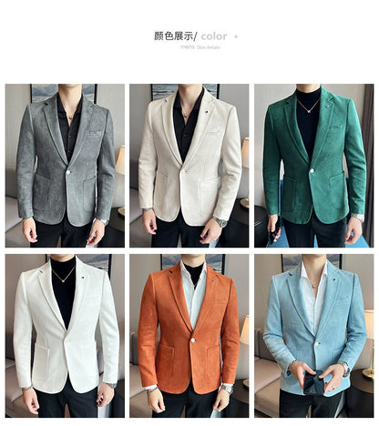 Men’s Slim Fit Deerskin Velvet Blazer – Elegant Luxury Business Casual Wedding Suit Coat (S to 4XL)