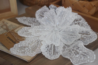 White Multi-Layer Lace Sequin 3D Flower Patch – DIY Clothing Decorative Applique