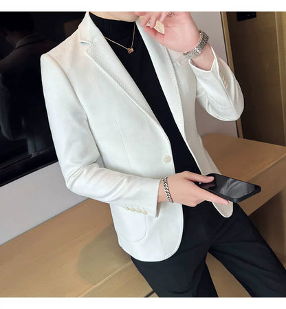 Men’s Slim Fit Deerskin Velvet Blazer – Elegant Luxury Business Casual Wedding Suit Coat (S to 4XL)
