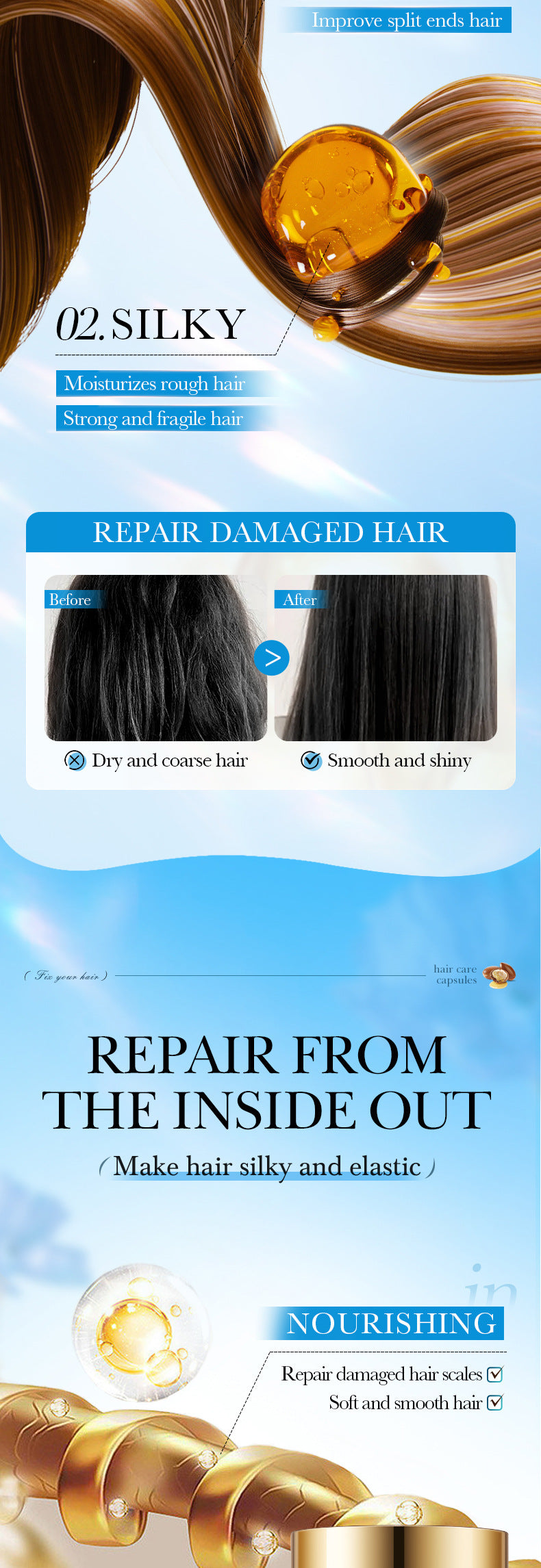 Magic Hair Vitamin Capsules — Keratin Oil for Fast Hair Restoration, Soft, Smooth, Shiny, Deep Moisturizer for Frizzy & Dry Scalp Hair Care
