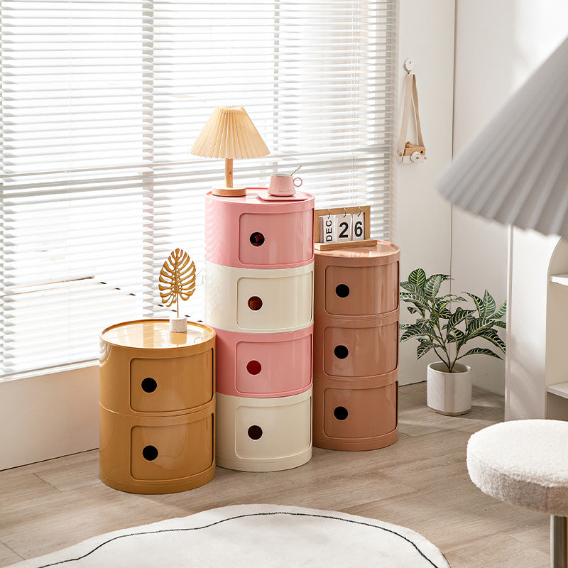 Nordic Minimalist White Bedside Table – Modern Round Plastic Side Cabinet, Small Creative Storage Unit