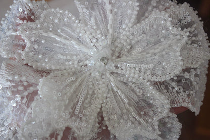 White Multi-Layer Lace Sequin 3D Flower Patch – DIY Clothing Decorative Applique