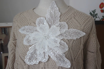 White Multi-Layer Lace Sequin 3D Flower Patch – DIY Clothing Decorative Applique