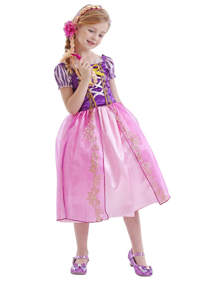 Disney Rapunzel Princess Dress - Purple Puff Sleeve Tangled Cosplay Costume for Girls, Halloween & Birthday Ball Gown