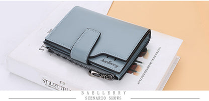 Women’s PU Leather Wallet — Short Hasp Coin & Card Holder, Small Money Bag Clutch in Blue & Red