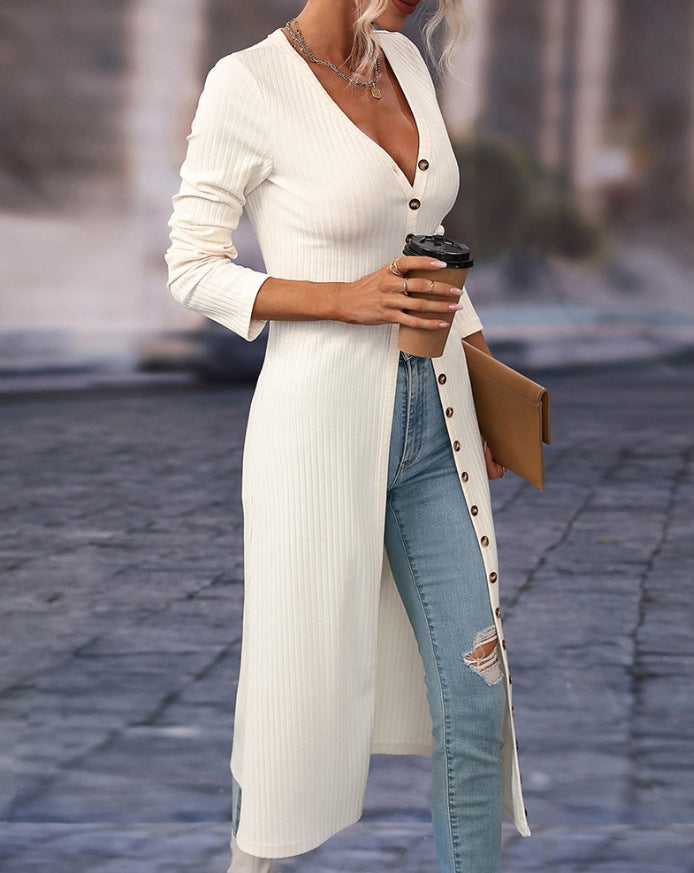 2023 Fashion Women's Button Long Striped Coat – Thin Open Dress for a Stylish Look