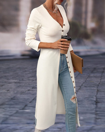 2023 Fashion Women's Button Long Striped Coat – Thin Open Dress for a Stylish Look