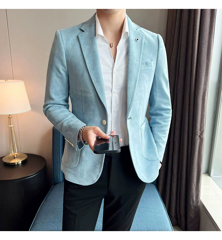 Men’s Slim Fit Deerskin Velvet Blazer – Elegant Luxury Business Casual Wedding Suit Coat (S to 4XL)