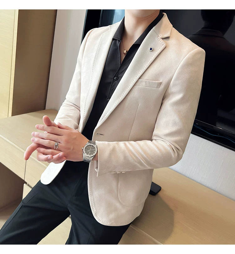 Men’s Slim Fit Deerskin Velvet Blazer – Elegant Luxury Business Casual Wedding Suit Coat (S to 4XL)