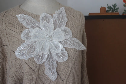 White Multi-Layer Lace Sequin 3D Flower Patch – DIY Clothing Decorative Applique
