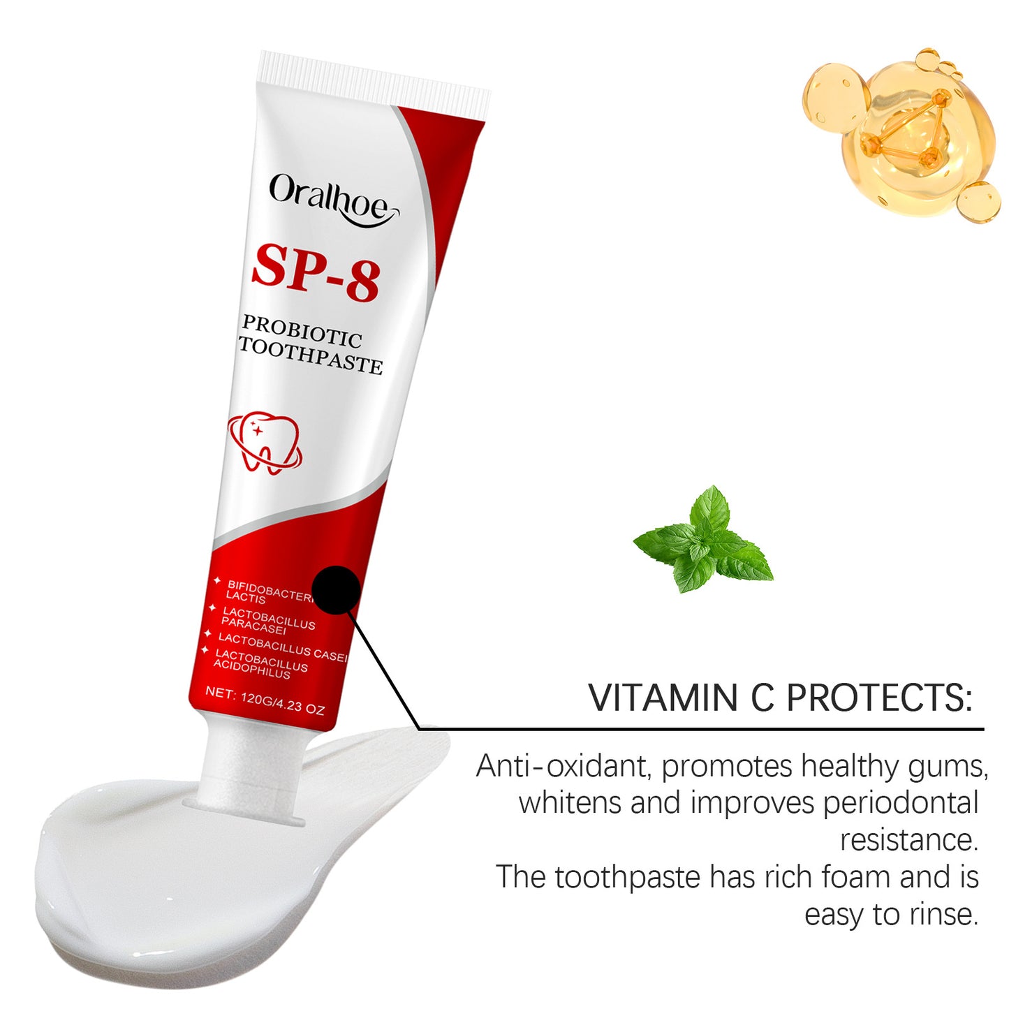 SP-8 Probiotic Whitening Toothpaste – Mint Fresh Breath, Deep Clean, Plaque & Stain Removal for Oral Hygiene