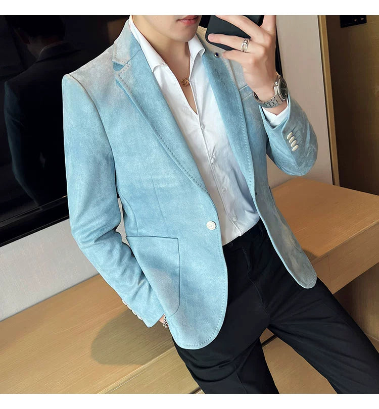Men’s Slim Fit Deerskin Velvet Blazer – Elegant Luxury Business Casual Wedding Suit Coat (S to 4XL)