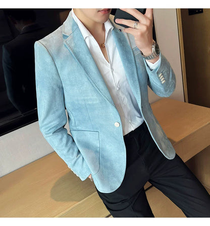 Men’s Slim Fit Deerskin Velvet Blazer – Elegant Luxury Business Casual Wedding Suit Coat (S to 4XL)