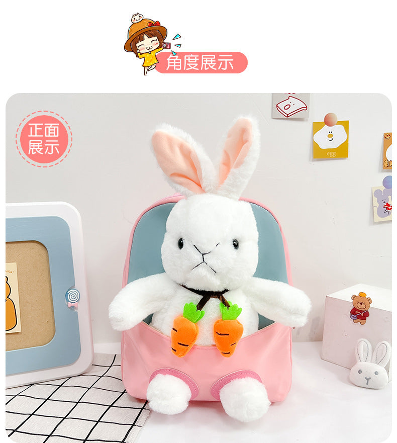 Plush 3D Rabbit Backpack for Kids – Cute Bow Tie Cartoon School Bag for Boys & Girls