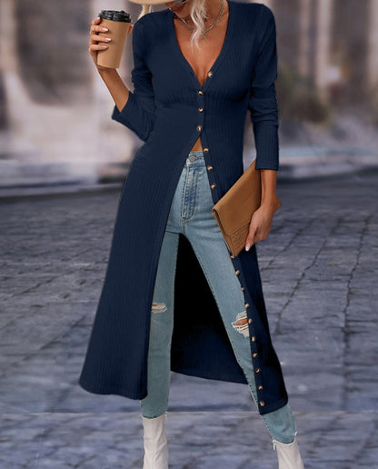 2023 Fashion Women's Button Long Striped Coat – Thin Open Dress for a Stylish Look