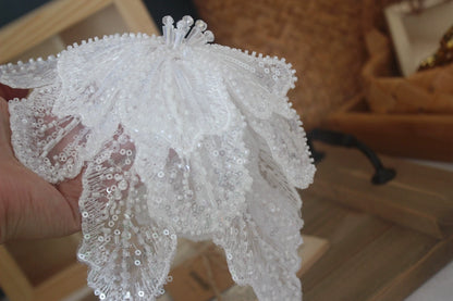 White Multi-Layer Lace Sequin 3D Flower Patch – DIY Clothing Decorative Applique