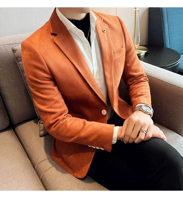 Men’s Slim Fit Deerskin Velvet Blazer – Elegant Luxury Business Casual Wedding Suit Coat (S to 4XL)