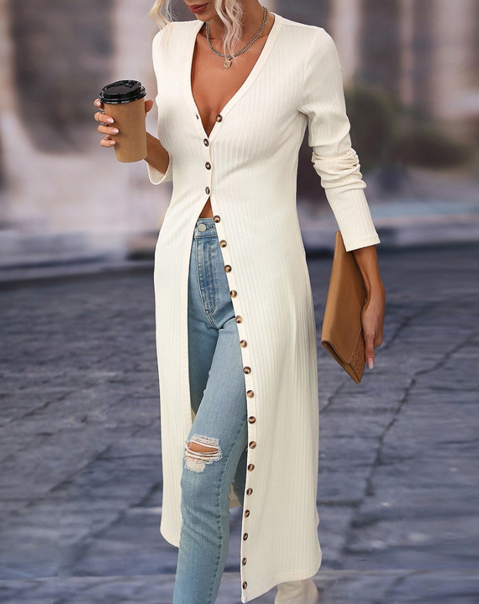 2023 Fashion Women's Button Long Striped Coat – Thin Open Dress for a Stylish Look
