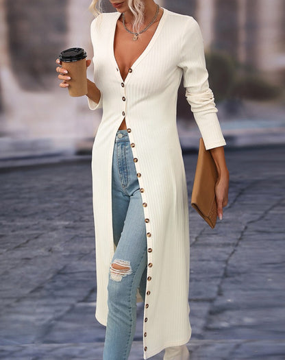 2023 Fashion Women's Button Long Striped Coat – Thin Open Dress for a Stylish Look