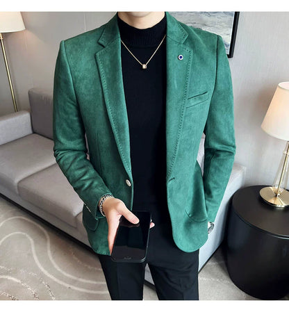 Men’s Slim Fit Deerskin Velvet Blazer – Elegant Luxury Business Casual Wedding Suit Coat (S to 4XL)