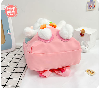 Plush 3D Rabbit Backpack for Kids – Cute Bow Tie Cartoon School Bag for Boys & Girls