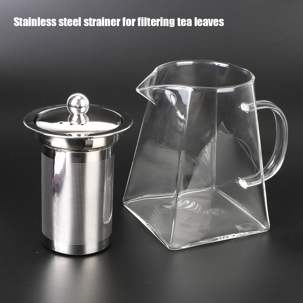 Glass Teapot with Stainless Steel Infuser – 550/750/950ML Heat-Resistant Clear Teaware, Household Tea Kettle with Infuser