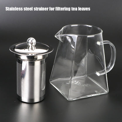 Glass Teapot with Stainless Steel Infuser – 550/750/950ML Heat-Resistant Clear Teaware, Household Tea Kettle with Infuser