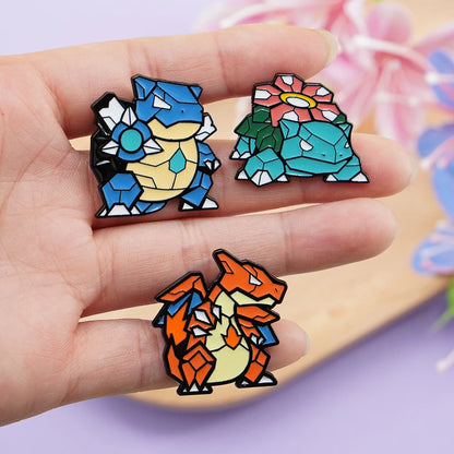 3-Piece Anime Monster Enamel Pin Set - Charizard, Blastoise, and Venusaur Brooch Badges for Backpacks, Lapels, Friends, and Collectors