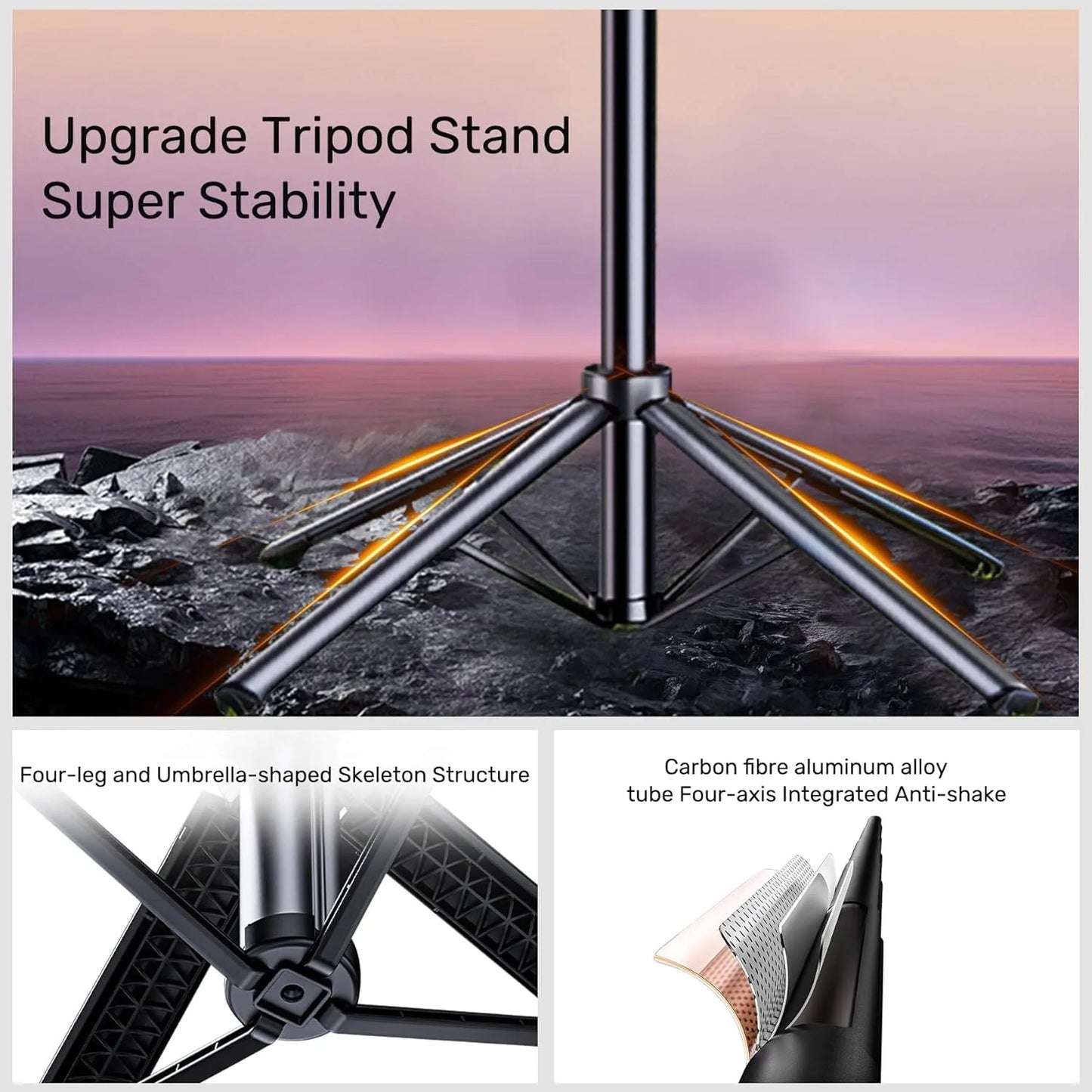 Extendable 70.8" Auto Face Tracking Tripod – 360° Rotating Phone Stand with Light & Motion Sensor for Vlog & Live Streaming
