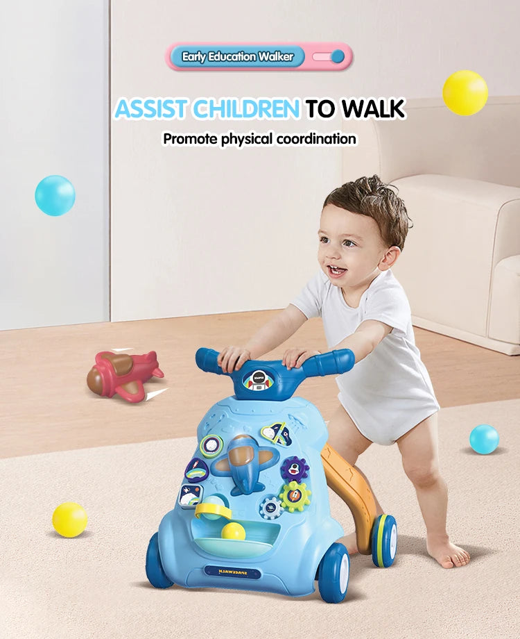 Baby Toddler Push Walker Toy – Interactive Musical Montessori Activity Walker with Lights and Safety Brake