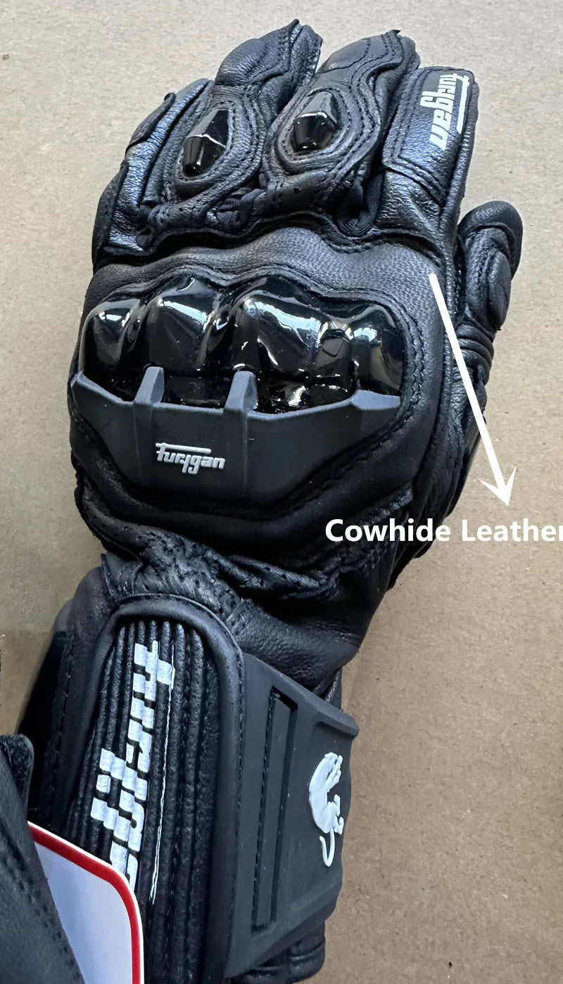Motorcycle Gloves AFS6 AFS10 AFS18 - Leather Windproof Motocross Mittens with Touch Screen, Men's Protective Motorbike Gloves