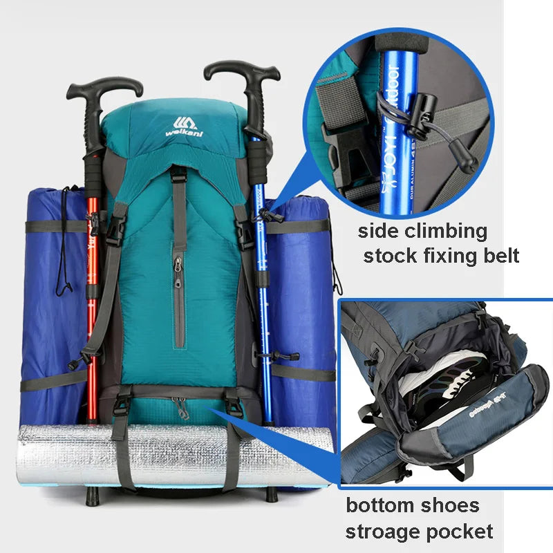 70L Nylon Camping Backpack with Rain Cover — Outdoor Hiking, Mountaineering & Travel Daypack for Men