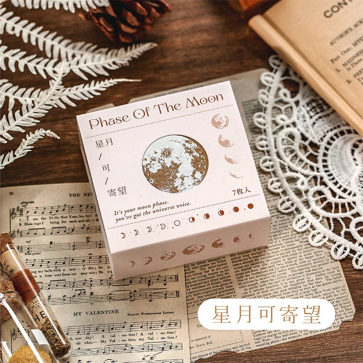 Yoofun 7-Piece Vintage Moon & Plant Wooden Stamps — Rubber Stamps for Scrapbooking, DIY Craft & Stationery