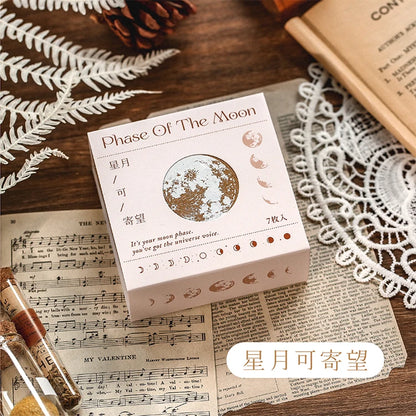 Yoofun 7-Piece Vintage Moon & Plant Wooden Stamps — Rubber Stamps for Scrapbooking, DIY Craft & Stationery