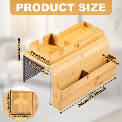 Bamboo Couch Cup Holder with Side Storage Pocket – Anti-Slip Foldable Sofa Armrest Tray for Cups, Snacks & Drinks