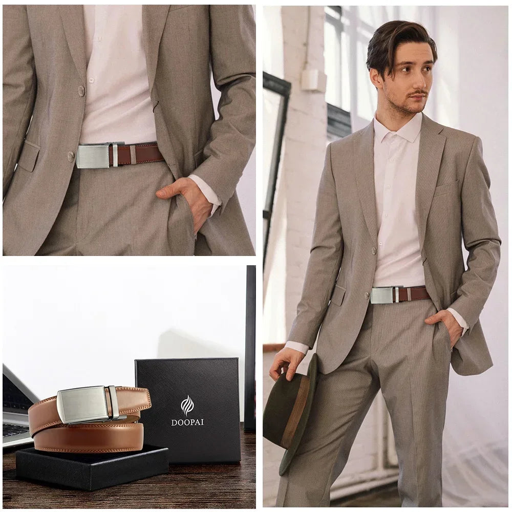 Men’s Luxury Genuine Leather Belt – High-Quality Cowhide with Metal Automatic Alloy Buckle