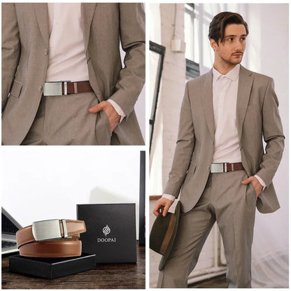 Men’s Luxury Genuine Leather Belt – High-Quality Cowhide with Metal Automatic Alloy Buckle