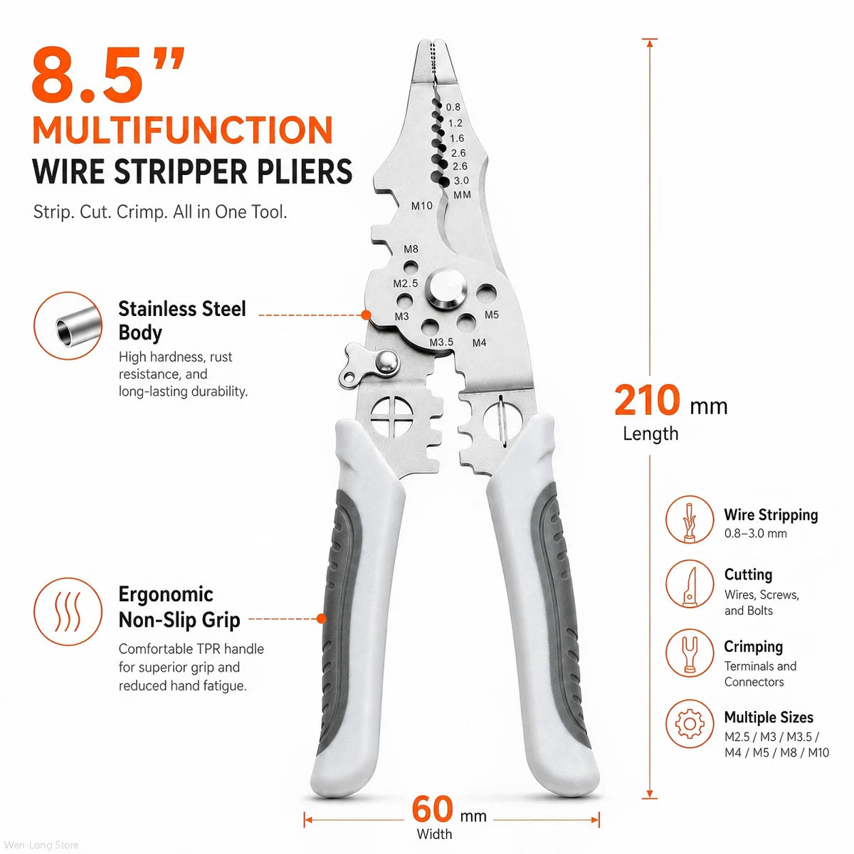 8.5-Inch Electrician Pliers – Heavy-Duty Wire Stripping, Cutting & Crimping Tool with Non-Slip Grip
