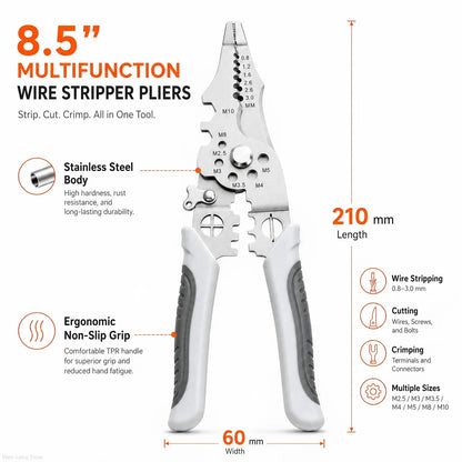 8.5-Inch Electrician Pliers – Heavy-Duty Wire Stripping, Cutting & Crimping Tool with Non-Slip Grip