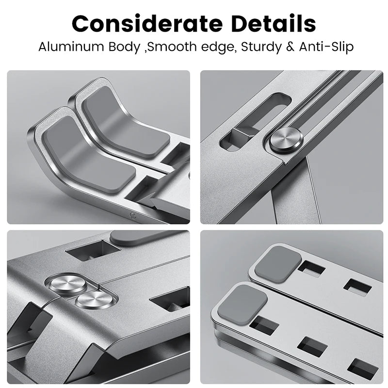 Adjustable Aluminum Alloy Laptop Stand - Foldable & Portable Notebook Holder for Cooling and Ergonomic Comfort - Non-Slip Bracket for Computer