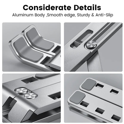 Adjustable Aluminum Alloy Laptop Stand - Foldable & Portable Notebook Holder for Cooling and Ergonomic Comfort - Non-Slip Bracket for Computer