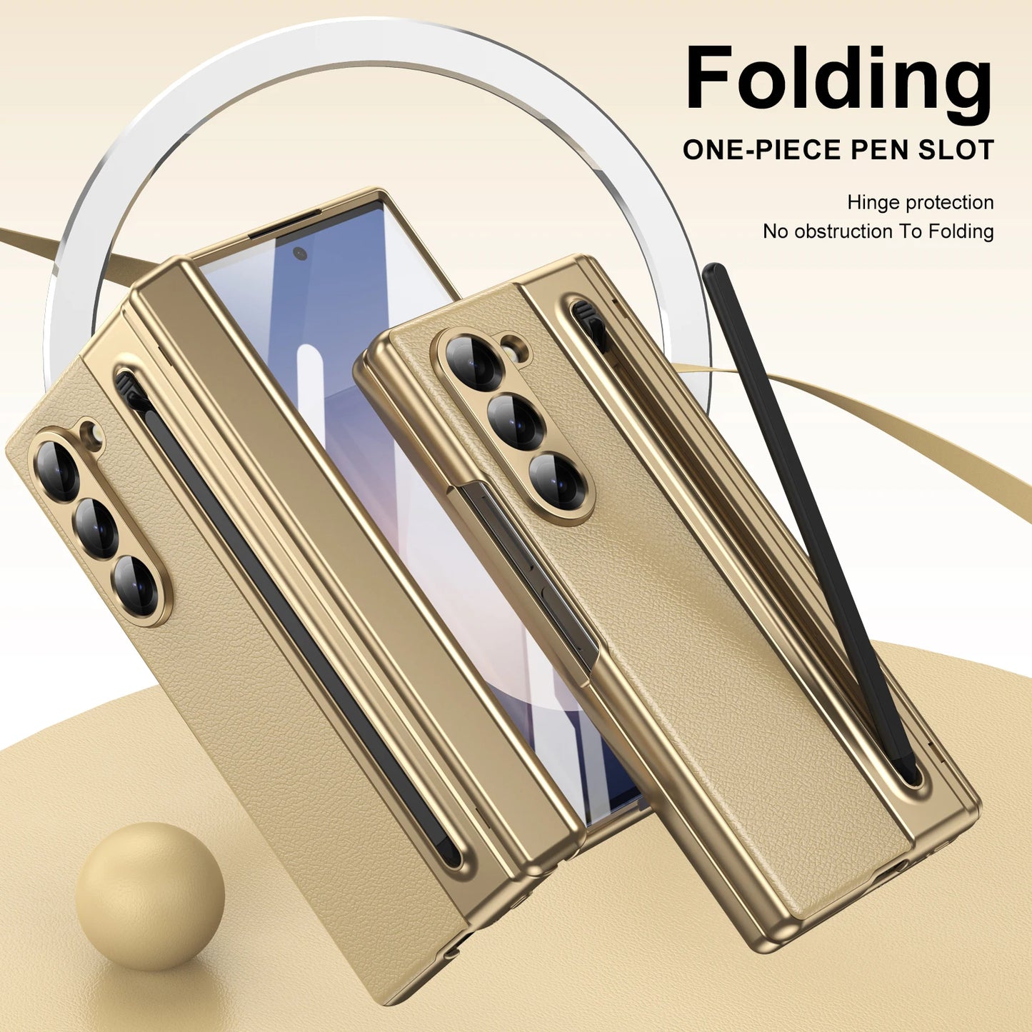 Slim Leather Case with Touch Pen for Samsung Galaxy Z Fold 6/5/W25/4/3 – Plated Hinge & Full Screen Protector Cover