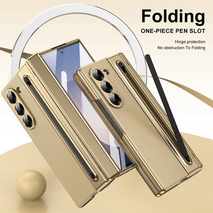 Slim Leather Case with Touch Pen for Samsung Galaxy Z Fold 6/5/W25/4/3 – Plated Hinge & Full Screen Protector Cover
