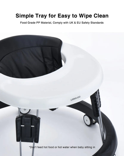 UBRAVOO Adjustable Baby Walker – Round Folding Toddler Walker with Universal Wheels, 9 Height Settings for Ages 6-18 Months, Model ZM01