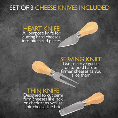 Cheese Board Cutlery Set with Slide-Out Drawer – Slicer, Fork, Scoops and Kitchen Storage Tools